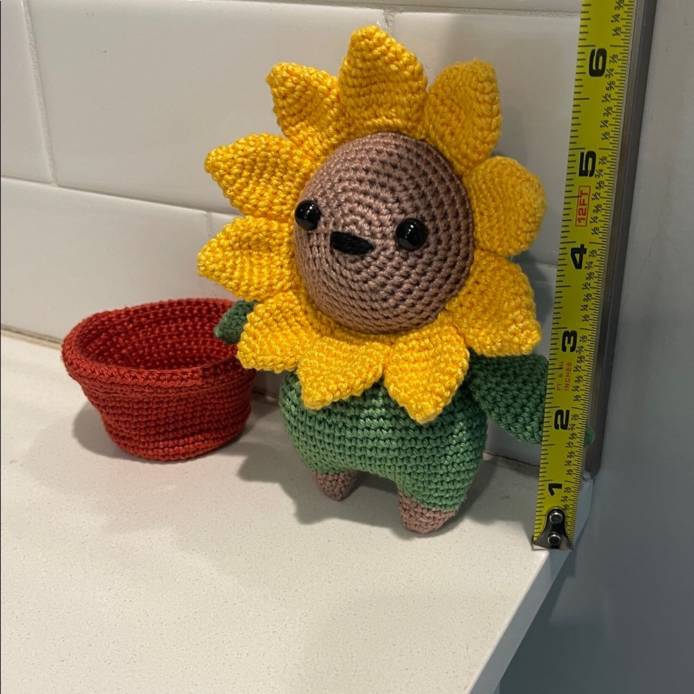Flower Child Sunflower Bear Hand Crafted Figure and Pot Amigurumi Crochet Decor - Picture 12 of 13
